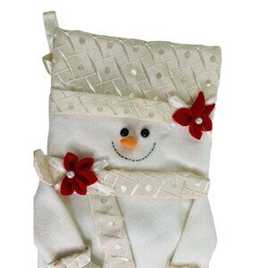 Christmas Stocking Snowman 3D Embellishments Buttons Poinsettia Embroidery 16"